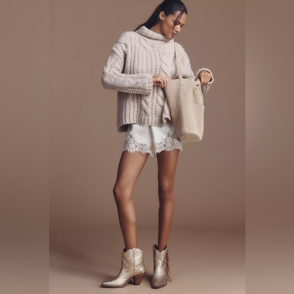 Maeve Mock-Neck Cable Wool Blend Sweater - Picture 3 of 10